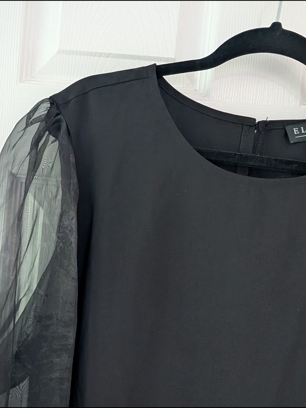 Eloquii Black Sheer Puff Long Sleeve Blouse in Size 22 - Picture 3 of 11